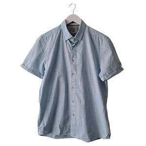 Ted Baker London Mens Blue & White Polka Dotted Short Sleeve Shirt - Size 40 (L)